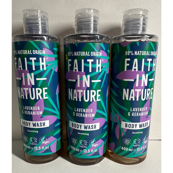 3x FAITH IN NATURE Soothing LAVENDER & GERANIUM Body Wash 13.5 FL OZ - Picture 3 of 4